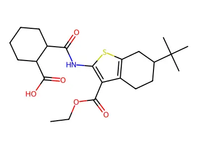 2-[(6-tert-butyl-3-ethoxycarbonyl-4,5,6,7-tetrahydro-1-benzothiophen-2-yl)carbamoyl]cyclohexane-1-carboxylic acid structure