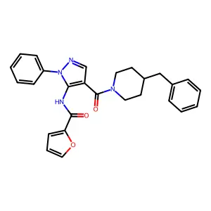 N-[4-(4-benzylpiperidine-1-carbonyl)-2-phenylpyrazol-3-yl]furan-2-carboxamide structure