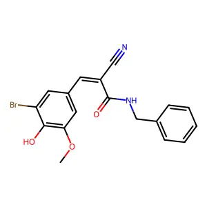 N-benzyl-3-(3-bromo-4-hydroxy-5-methoxyphenyl)-2-cyanoprop-2-enamide structure