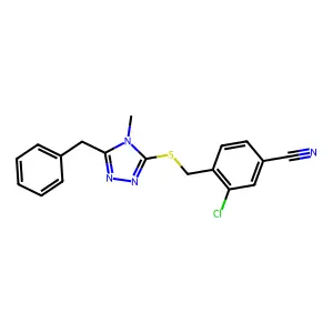4-{[(5-benzyl-4-methyl-4H-1,2,4-triazol-3-yl)thio]methyl}-3-chlorobenzonitrile structure