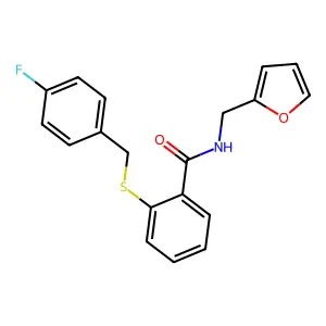 2-[(4-fluorophenyl)methylsulfanyl]-N-(furan-2-ylmethyl)benzamide structure