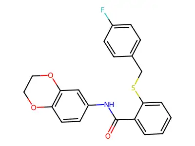 N-(2,3-dihydro-1,4-benzodioxin-6-yl)-2-[(4-fluorophenyl)methylsulfanyl]benzamide structure