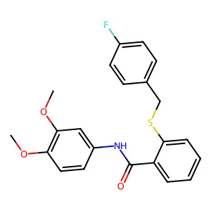 N-(3,4-dimethoxyphenyl)-2-[(4-fluorophenyl)methylsulfanyl]benzamide structure