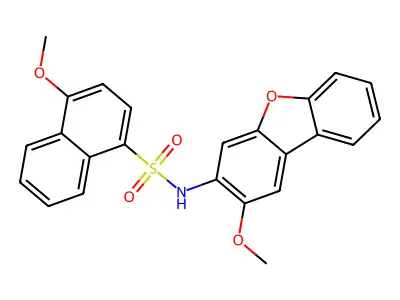 4-methoxy-N-(2-methoxydibenzofuran-3-yl)naphthalene-1-sulfonamide structure