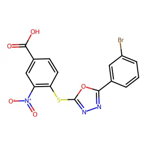 4-[[5-(3-Bromophenyl)-1,3,4-oxadiazol-2-yl]sulfanyl]-3-nitrobenzoic acid structure
