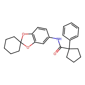 1-phenyl-N-spiro[1,3-benzodioxole-2,1'-cyclohexane]-5-ylcyclopentane-1-carboxamide structure