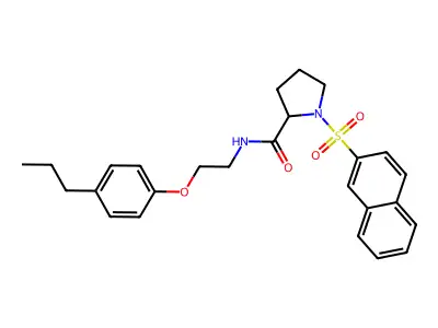 1-naphthalen-2-ylsulfonyl-N-[2-(4-propylphenoxy)ethyl]pyrrolidine-2-carboxamide structure