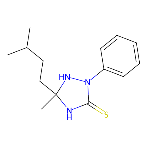 5-Methyl-5-(3-methylbutyl)-2-phenyl-1,2,4-triazolidine-3-thione structure