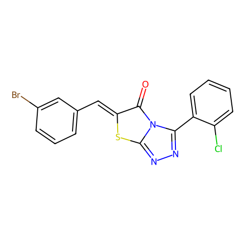 (Z)-6-(3-bromobenzylidene)-3-(2-chlorophenyl)thiazolo[2,3-c][1,2,4]triazol-5(6H)-one structure