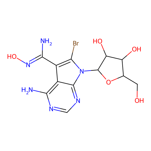 4-Amino-6-bromo-N-hydroxy-7-pentofuranosyl-7H-pyrrolo[2,3-d]pyrimidine-5-carboximidamide structure
