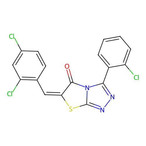 (6E)-3-(2-chlorophenyl)-6-[(2,4-dichlorophenyl)methylidene]-[1,3]thiazolo[2,3-c][1,2,4]triazol-5-one structure