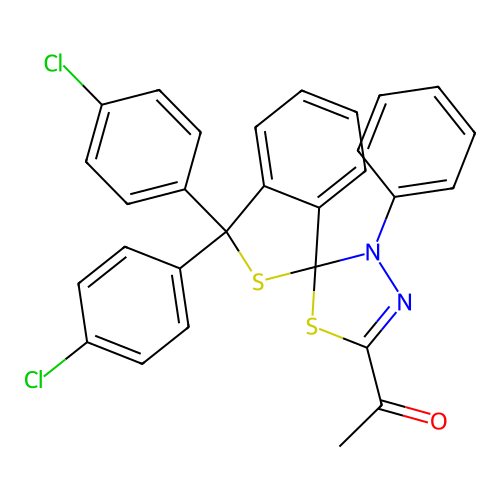 1-(3,3-bis(4-chlorophenyl)-3'-phenyl-3H,3'H-spiro[benzo[c]thiophene-1,2'-[1,3,4]thiadiazol]-5'-yl)ethanone structure