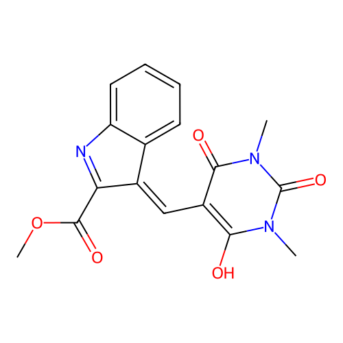 methyl 3-[(1,3-dimethyl-2,4,6-trioxo-1,3-diazinan-5-ylidene)methyl]-1H-indole-2-carboxylate structure