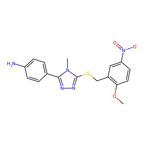 4-{5-[(2-methoxy-5-nitrobenzyl)sulfanyl]-4-methyl-4H-1,2,4-triazol-3-yl}aniline structure