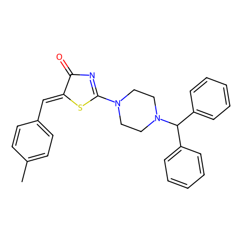 (5Z)-2-[4-(diphenylmethyl)piperazin-1-yl]-5-(4-methylbenzylidene)-1,3-thiazol-4(5H)-one structure