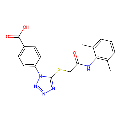 4-(5-((2-((2,6-dimethylphenyl)amino)-2-oxoethyl)thio)-1H-tetrazol-1-yl)benzoic acid structure