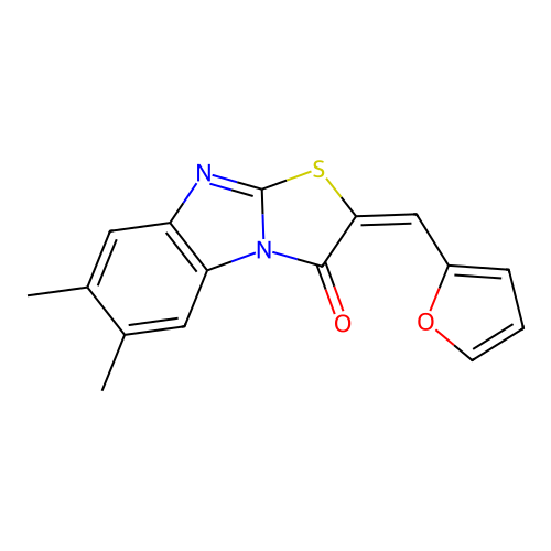 (E)-2-(furan-2-ylmethylene)-6,7-dimethylbenzo[4,5]imidazo[2,1-b]thiazol-3(2H)-one structure