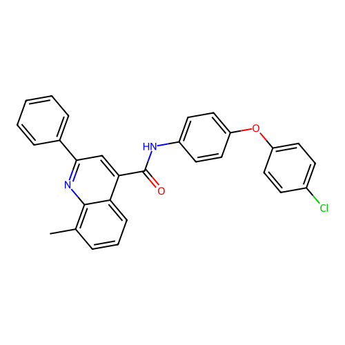 N-[4-(4-chlorophenoxy)phenyl]-8-methyl-2-phenylquinoline-4-carboxamide structure