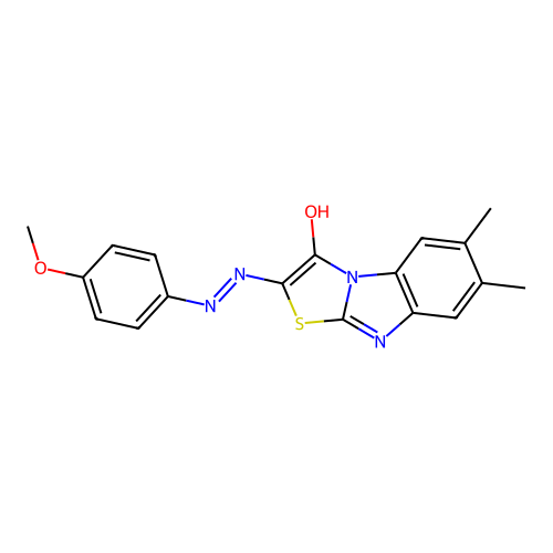 2-[(4-methoxyphenyl)hydrazinylidene]-6,7-dimethyl-[1,3]thiazolo[3,2-a]benzimidazol-1-one structure