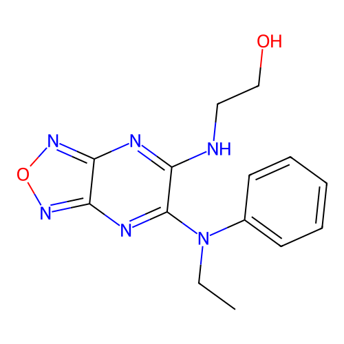 2-[[5-(N-ethylanilino)-[1,2,5]oxadiazolo[3,4-b]pyrazin-6-yl]amino]ethanol structure