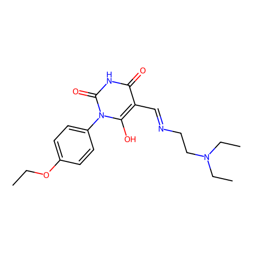 5-[(2-diethylaminoethylamino)methylidene]-1-(4-ethoxyphenyl)-1,3-diazinane-2,4,6-trione structure