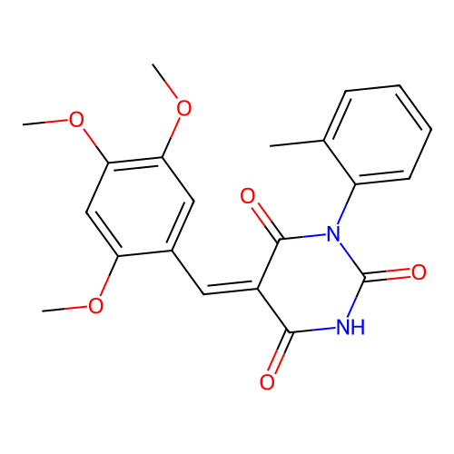 (Z)-1-(o-tolyl)-5-(2,4,5-trimethoxybenzylidene)pyrimidine-2,4,6(1H,3H,5H)-trione structure