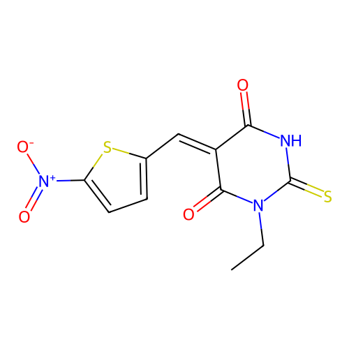 (5Z)-1-ethyl-5-[(5-nitrothiophen-2-yl)methylidene]-2-sulfanylidene-1,3-diazinane-4,6-dione structure