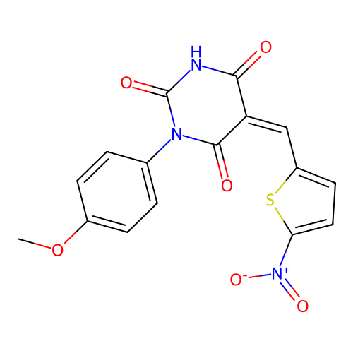 (5Z)-1-(4-methoxyphenyl)-5-[(5-nitrothiophen-2-yl)methylidene]-1,3-diazinane-2,4,6-trione structure