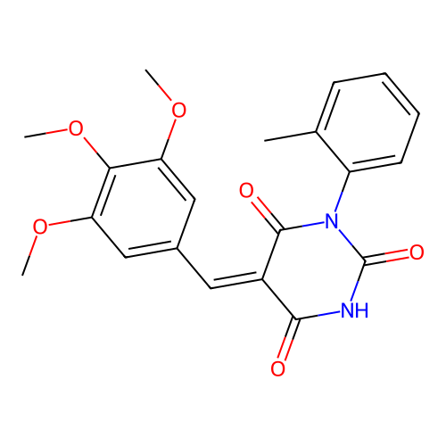 (Z)-1-(o-tolyl)-5-(3,4,5-trimethoxybenzylidene)pyrimidine-2,4,6(1H,3H,5H)-trione structure