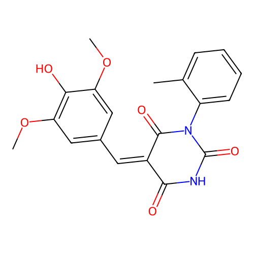 (Z)-5-(4-hydroxy-3,5-dimethoxybenzylidene)-1-(o-tolyl)pyrimidine-2,4,6(1H,3H,5H)-trione structure