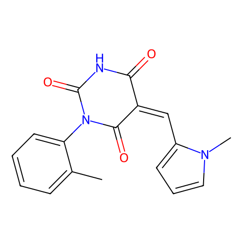 (5Z)-1-(2-methylphenyl)-5-[(1-methylpyrrol-2-yl)methylidene]-1,3-diazinane-2,4,6-trione structure