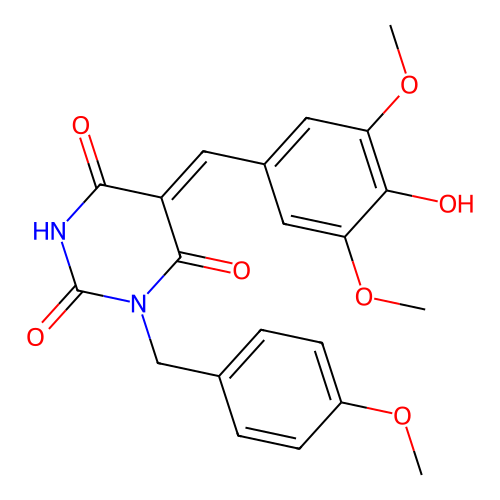 (5Z)-5-[(4-hydroxy-3,5-dimethoxyphenyl)methylidene]-1-[(4-methoxyphenyl)methyl]-1,3-diazinane-2,4,6-trione structure