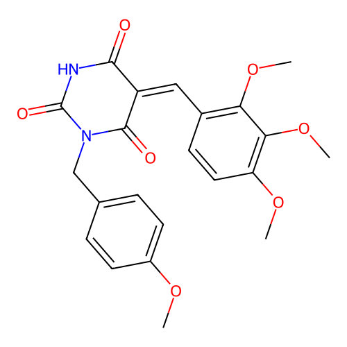 (5Z)-1-[(4-methoxyphenyl)methyl]-5-[(2,3,4-trimethoxyphenyl)methylidene]-1,3-diazinane-2,4,6-trione structure