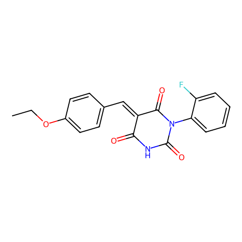 (5E)-5-(4-ethoxybenzylidene)-1-(2-fluorophenyl)pyrimidine-2,4,6(1H,3H,5H)-trione structure