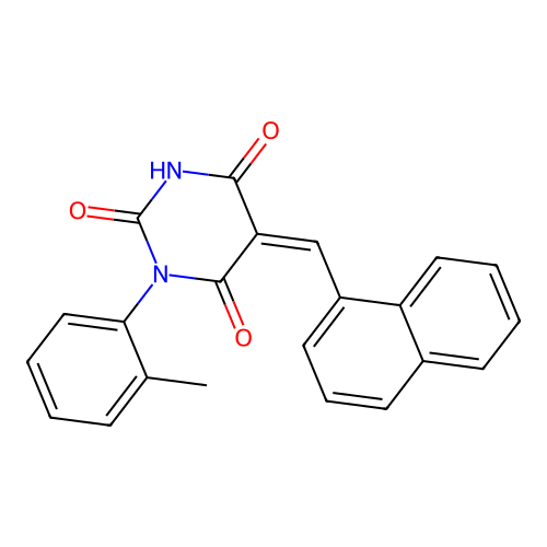 (Z)-5-(naphthalen-1-ylmethylene)-1-(o-tolyl)pyrimidine-2,4,6(1H,3H,5H)-trione structure