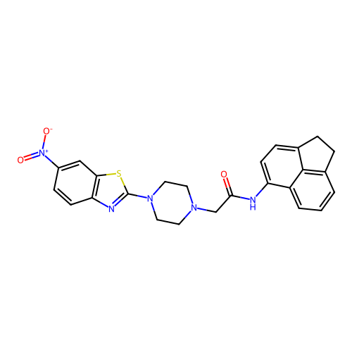 N-(1,2-dihydroacenaphthylen-5-yl)-2-[4-(6-nitro-1,3-benzothiazol-2-yl)piperazin-1-yl]acetamide structure