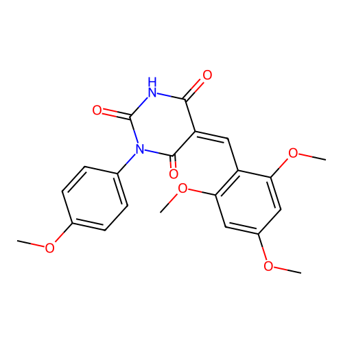 (Z)-1-(4-methoxyphenyl)-5-(2,4,6-trimethoxybenzylidene)pyrimidine-2,4,6(1H,3H,5H)-trione structure