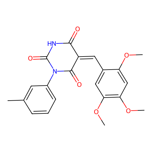 (Z)-1-(m-tolyl)-5-(2,4,5-trimethoxybenzylidene)pyrimidine-2,4,6(1H,3H,5H)-trione structure