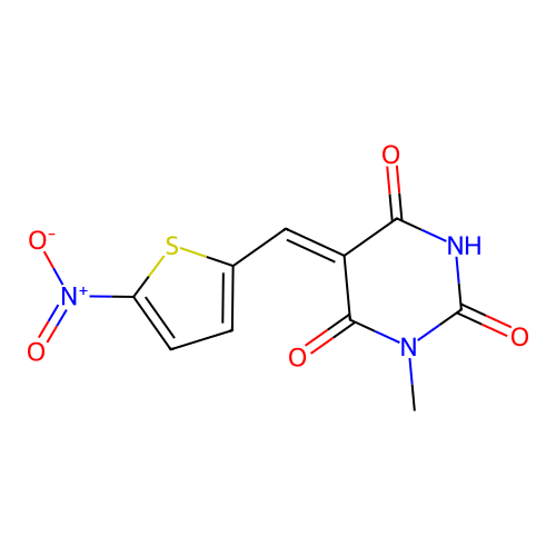 (5Z)-1-methyl-5-[(5-nitrothiophen-2-yl)methylidene]-1,3-diazinane-2,4,6-trione structure