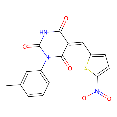 (5Z)-1-(3-methylphenyl)-5-[(5-nitrothiophen-2-yl)methylidene]-1,3-diazinane-2,4,6-trione structure
