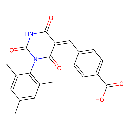 (Z)-4-((1-mesityl-2,4,6-trioxotetrahydropyrimidin-5(2H)-ylidene)methyl)benzoic acid structure