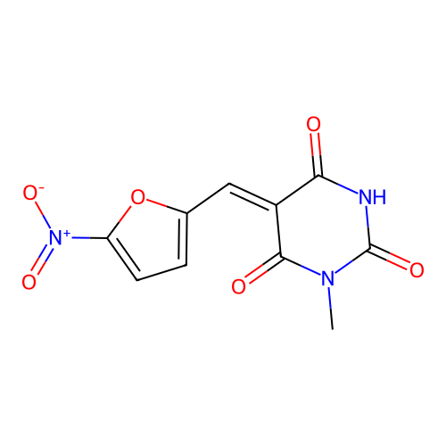 (5Z)-1-methyl-5-[(5-nitrofuran-2-yl)methylidene]-1,3-diazinane-2,4,6-trione structure