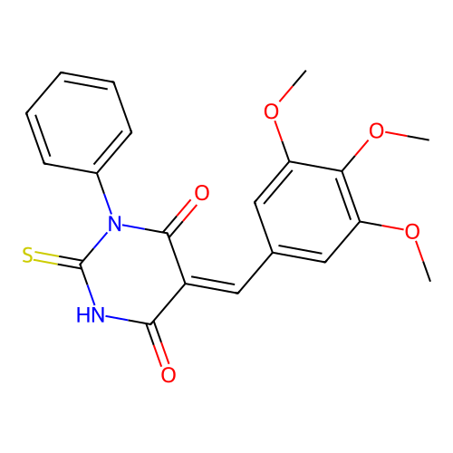 (Z)-1-phenyl-2-thioxo-5-(3,4,5-trimethoxybenzylidene)dihydropyrimidine-4,6(1H,5H)-dione structure