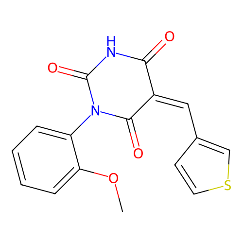 1-(2-methoxyphenyl)-5-(3-thienylmethylene)-2,4,6(1H,3H,5H)-pyrimidinetrione structure