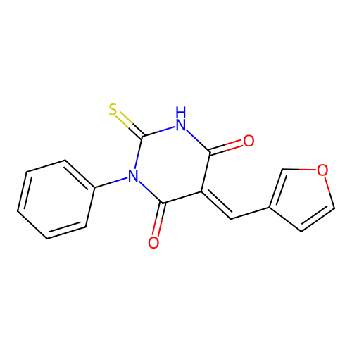 Pyrimidine-4,6-dione, hexahydro-5-(2-furfurylidene)-1-phenyl-2-thioxo- structure