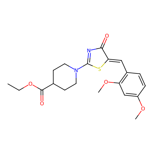 (Z)-ethyl 1-(5-(2,4-dimethoxybenzylidene)-4-oxo-4,5-dihydrothiazol-2-yl)piperidine-4-carboxylate structure