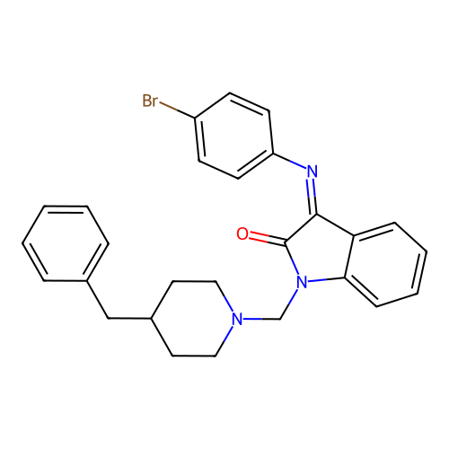 1-[(4-benzyl-1-piperidyl)methyl]-3-(4-bromophenyl)imino-indol-2-one structure