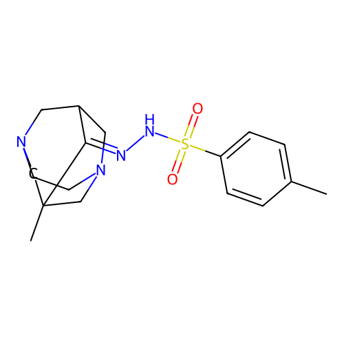(E)-4-methyl-N'-(1-methyl-3,6-diazatricyclo[4.3.1.1(3,8)]undecan-9-ylidene)benzenesulfonohydrazide structure