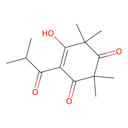 5-Hydroxy-2,2,6,6-tetramethyl-4-(2-methylpropanoyl)cyclohex-4-ene-1,3-dione structure
