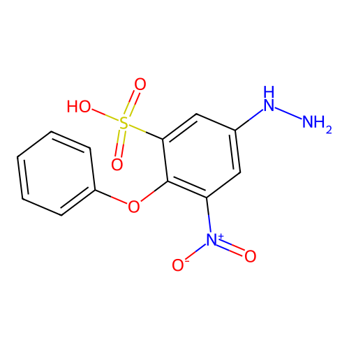 5-Hydrazinyl-3-nitro-2-phenoxybenzenesulfonic acid structure